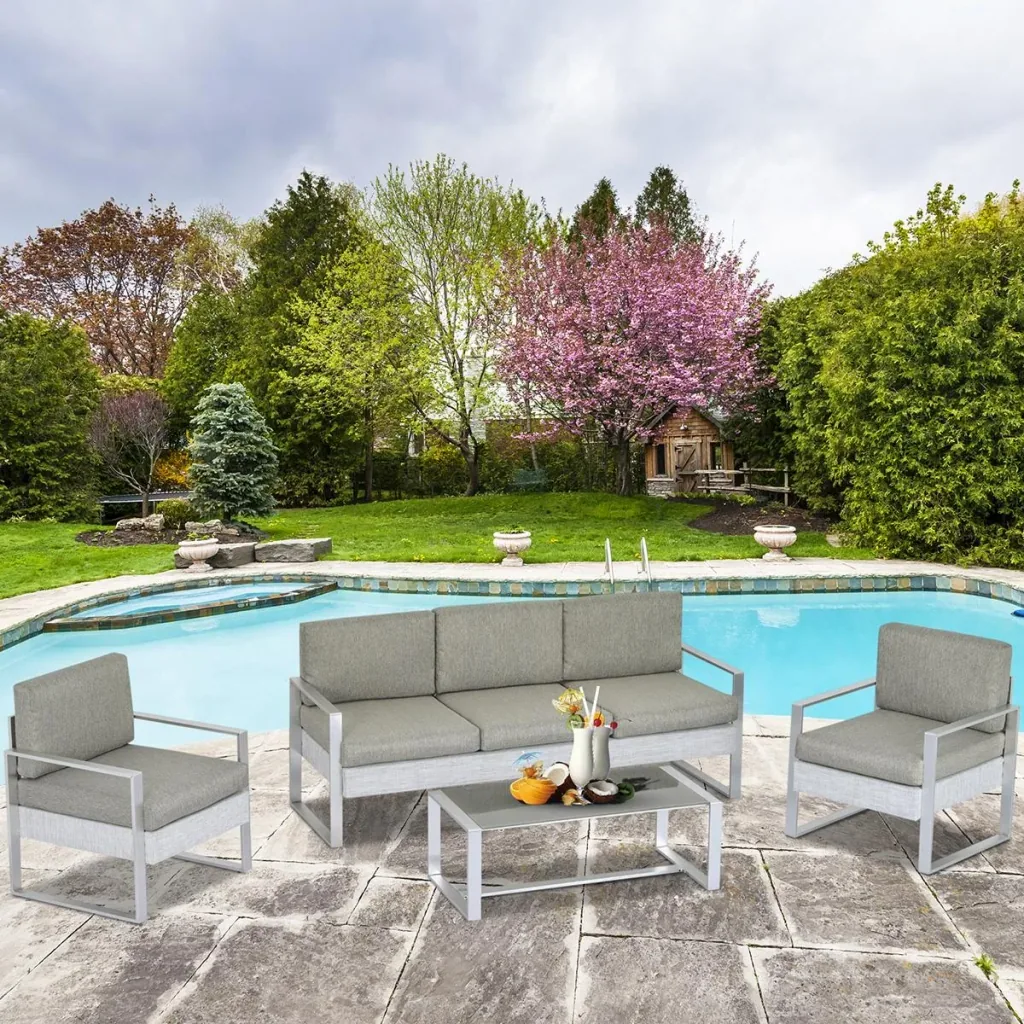 4-TLG. Gartenmöbel Gartensofa Set Garten-Lounge-Set mit Rückenlehne und Armlehne Metalldrehverfahren Garten Garnitur Sit