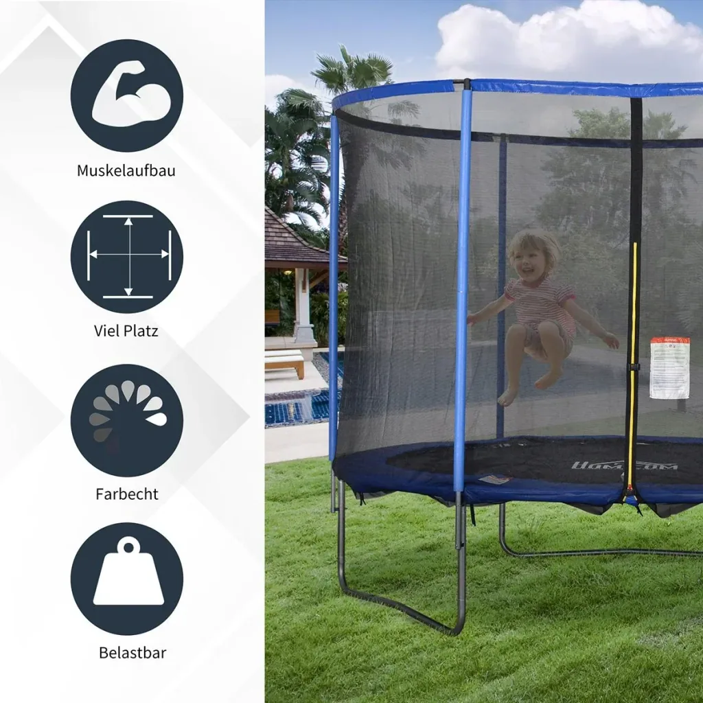 Trampolin mit Sicherheitsnetz blau, schwarz