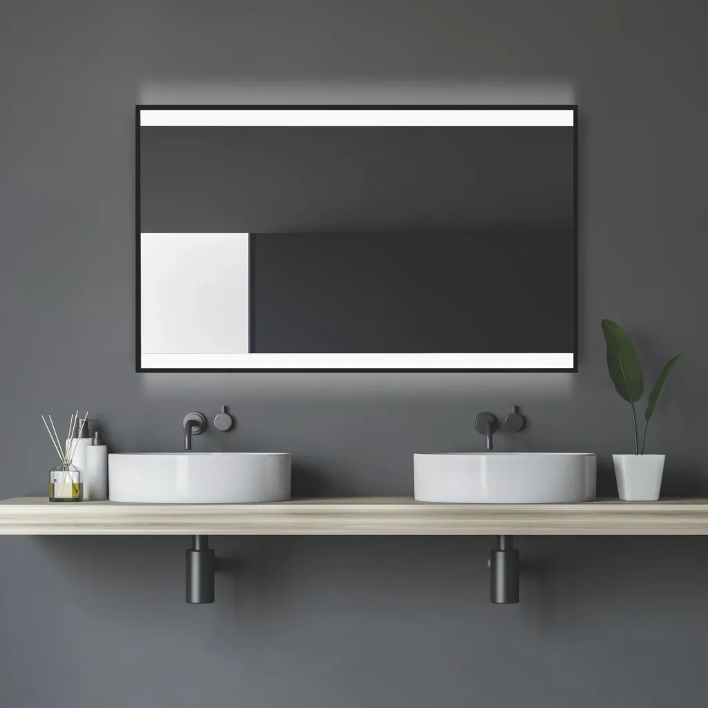 Badezimmerspiegel mit Beleuchtung, "Black Shine" - 120 x 70 cm