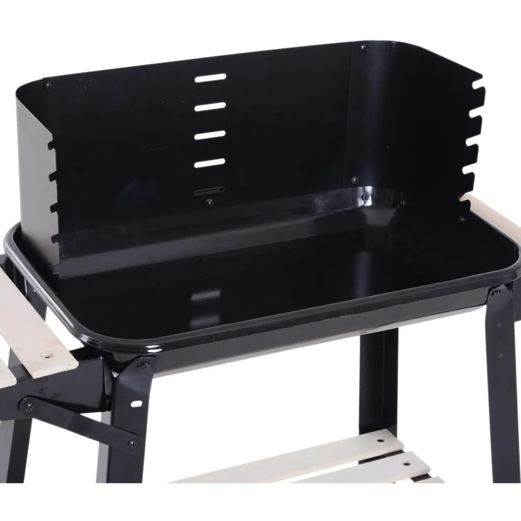 Grillwagen Standgrill Holzkohlegrill mit Windschutz 2 x Ablagefach höhenverstellbar Grillrost Metall Schwarz 87 x 45 x 8