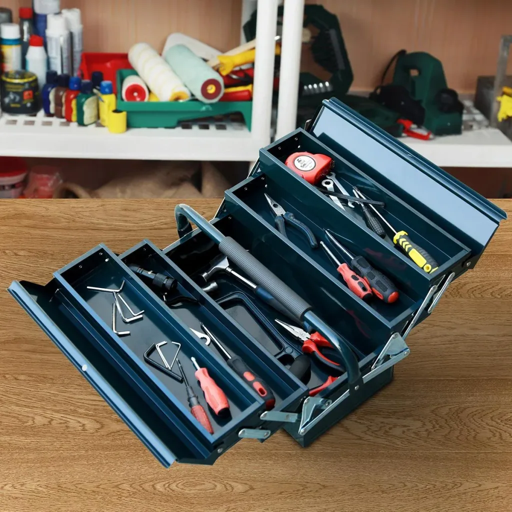 Werkzeugkasten Werkzeugkoffer Werkzeugkiste 5 Fächer aufklappbar Stahl (SPCC) Dunkelgrün 57 x 21 x 41 cm