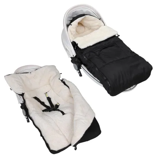 BabyGaga Kinderwagen-Fußsack Schwarz | Teddy | Maxi-Cosi | mit Aufbewahrungstasche