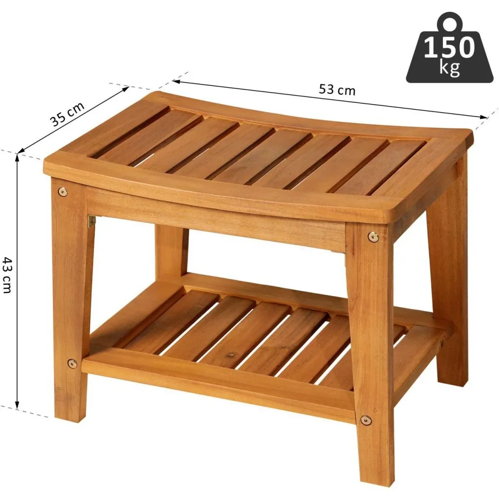 Duschhocker Badhocker Duschsitz Duschstuhl feuchtigkeitsbeständig Akazienholz Teak 53 x 35 x 43 cm