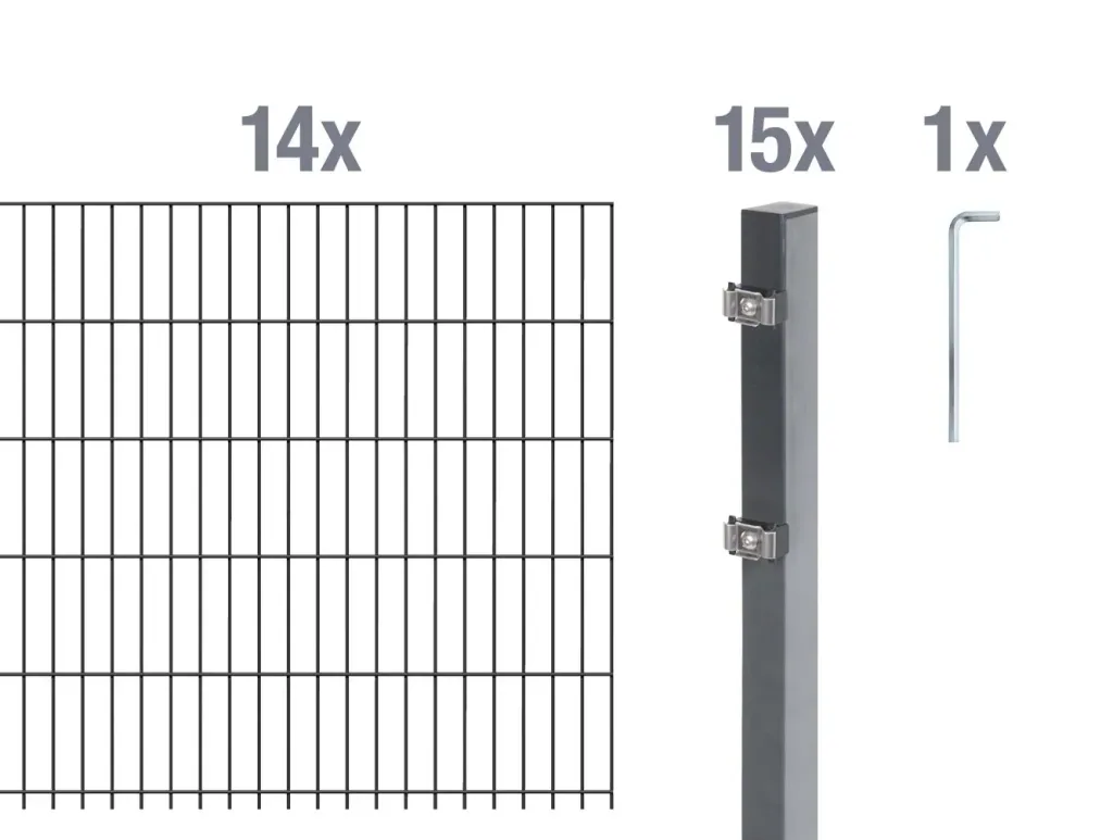Doppelstabmattenzaun Komplettset, anthrazit, Höhe 160 cm, Länge 28 m