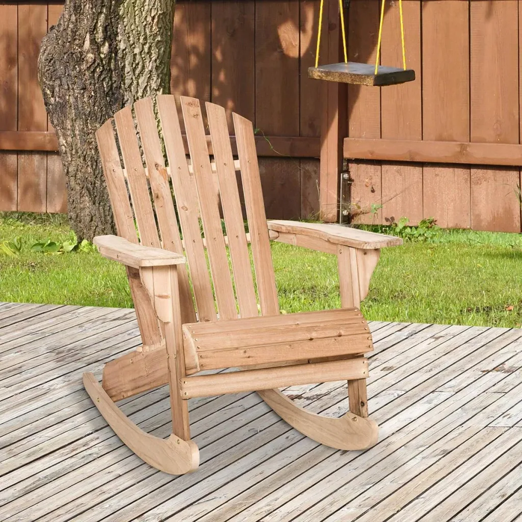 Adirondack Gartenstuhl Schaukelstuhl Schaukelsessel Gartensessel Gartenmöbel Balkonstuhl Natur 77 x 94 x 97 cm