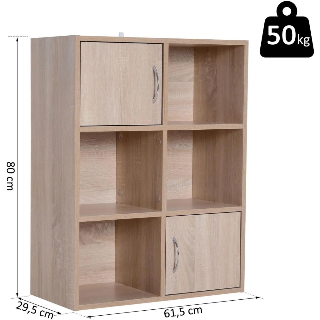 6 Fächer Bücherregal Standregal Raumteiler Dekoregal Schrank Holz Natur 61,5 x 29,5 x 80 cm
