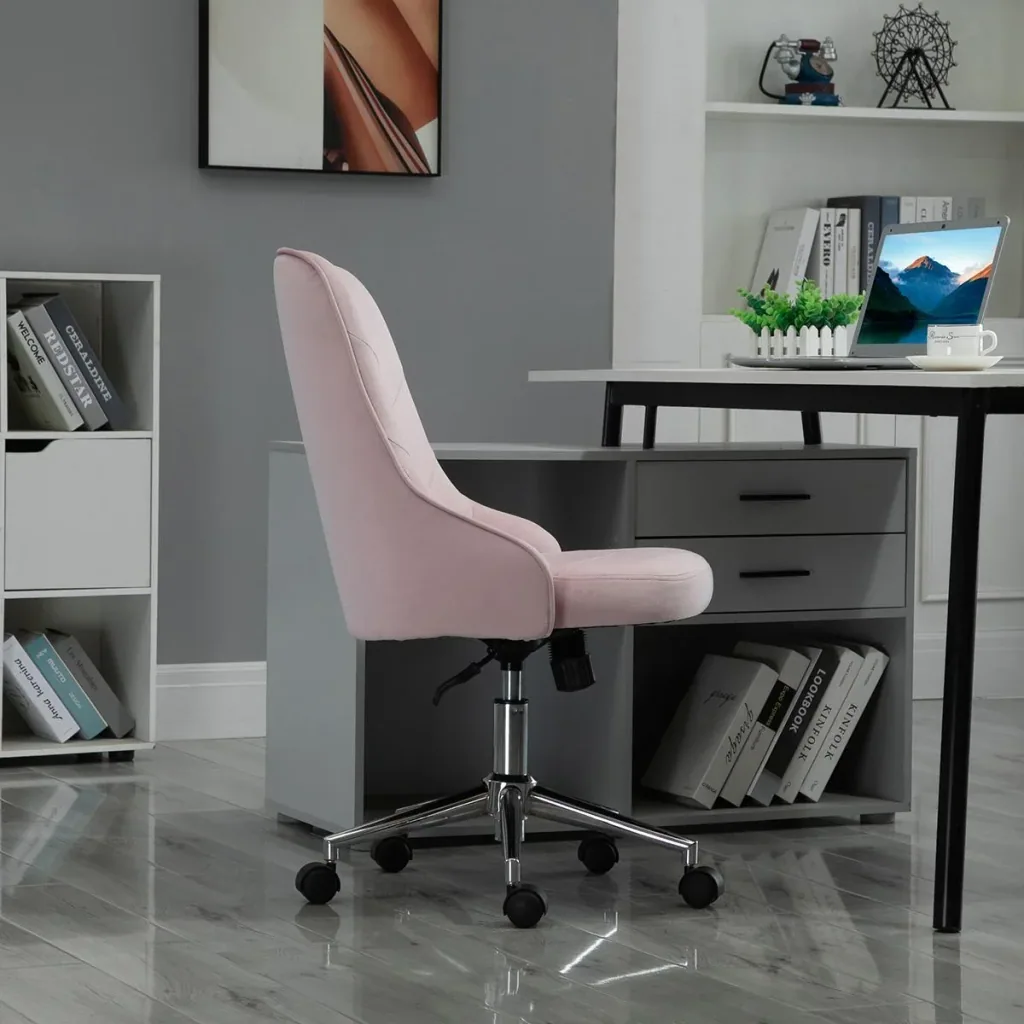 Bürostuhl Schreibtischstuhl Computerstuhl Drehstuhl SOHO-Stil Arbeitstuhl mit Wippenfunktion höhenverstellbar Samt Rosa