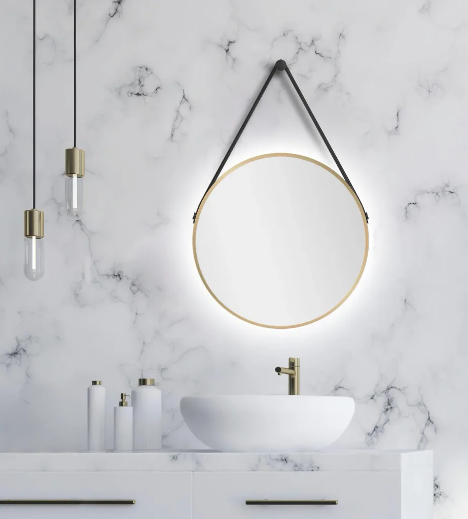 Dekorativer runder Wandspiegel mit indirekter LED Beleuchtung in gold matt Ø 50 cm