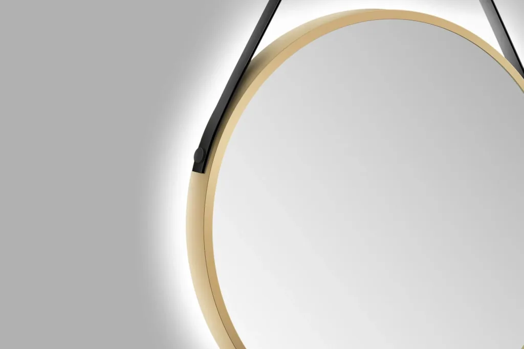 Dekorativer runder Wandspiegel mit indirekter LED Beleuchtung in gold matt Ø 50 cm