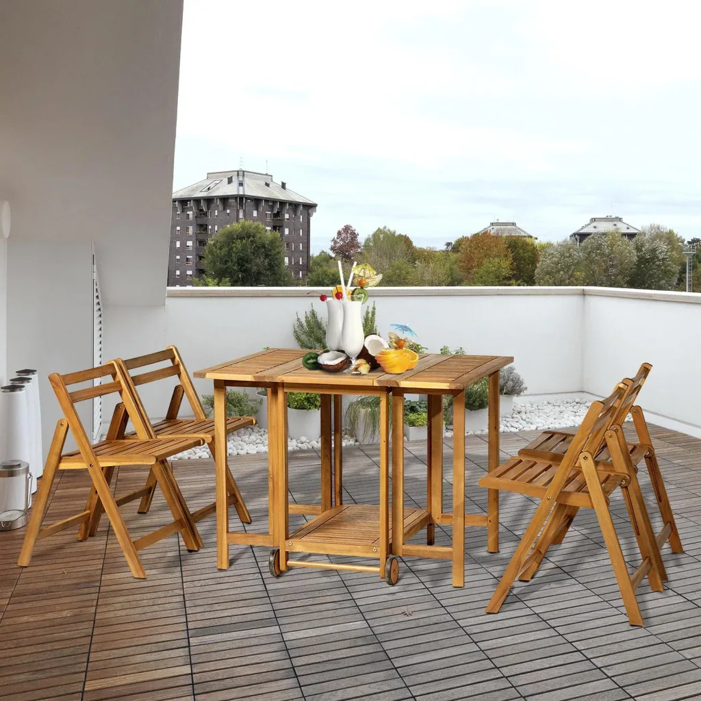 5 tlg, Sitzgarnitur Gartensitzgruppe Esstischgruppe Gartenmöbel klappbar 1 Tisch + 4 Stühle Akazienholz Teak 100,5 x 82