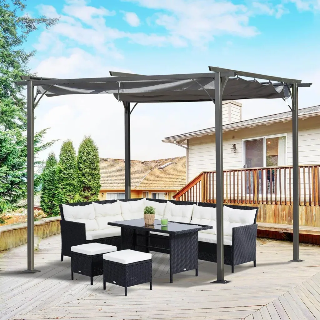 Pergola mit Schiebedach, Schwarz+Grau, 3 x 3 m
