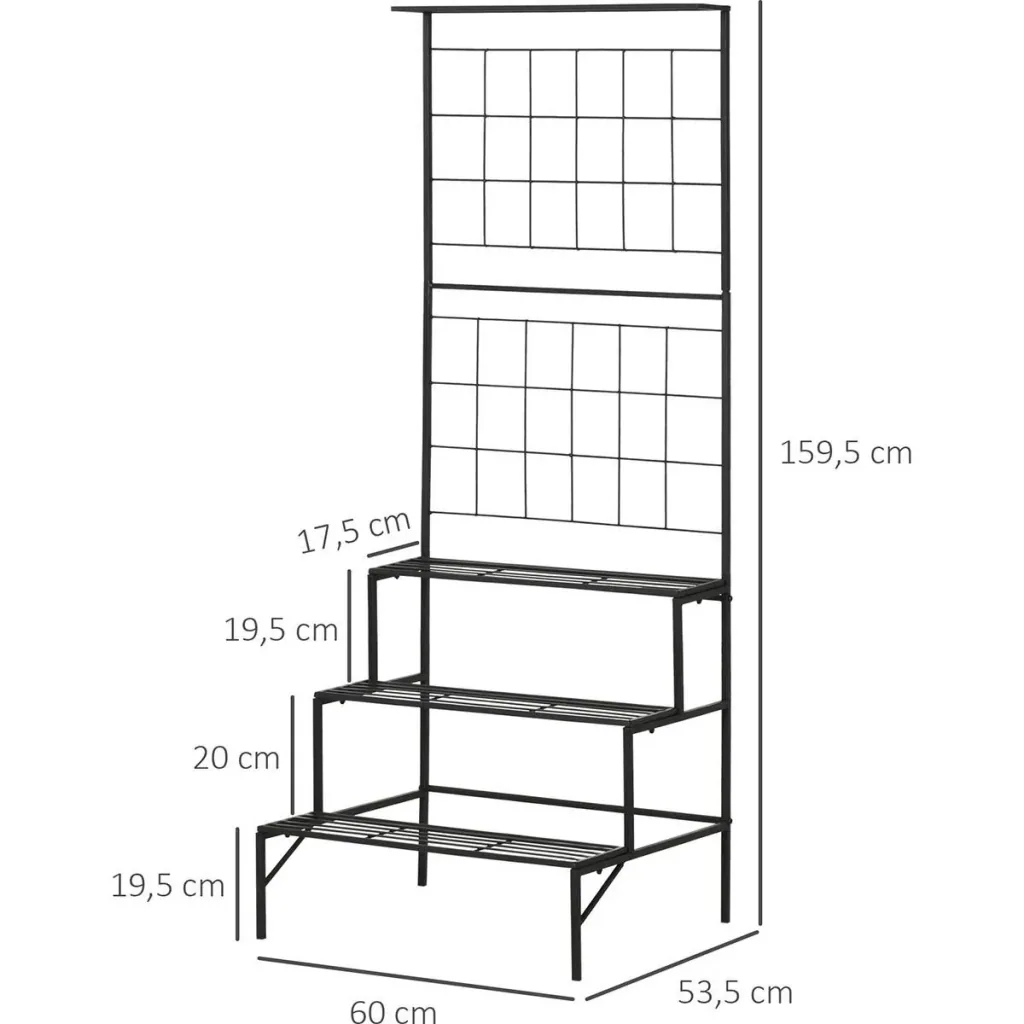 Pflanzentreppe mit Spalier und 3 Stufen Metall schwarz 60 x 53,5 x 159,5 cm