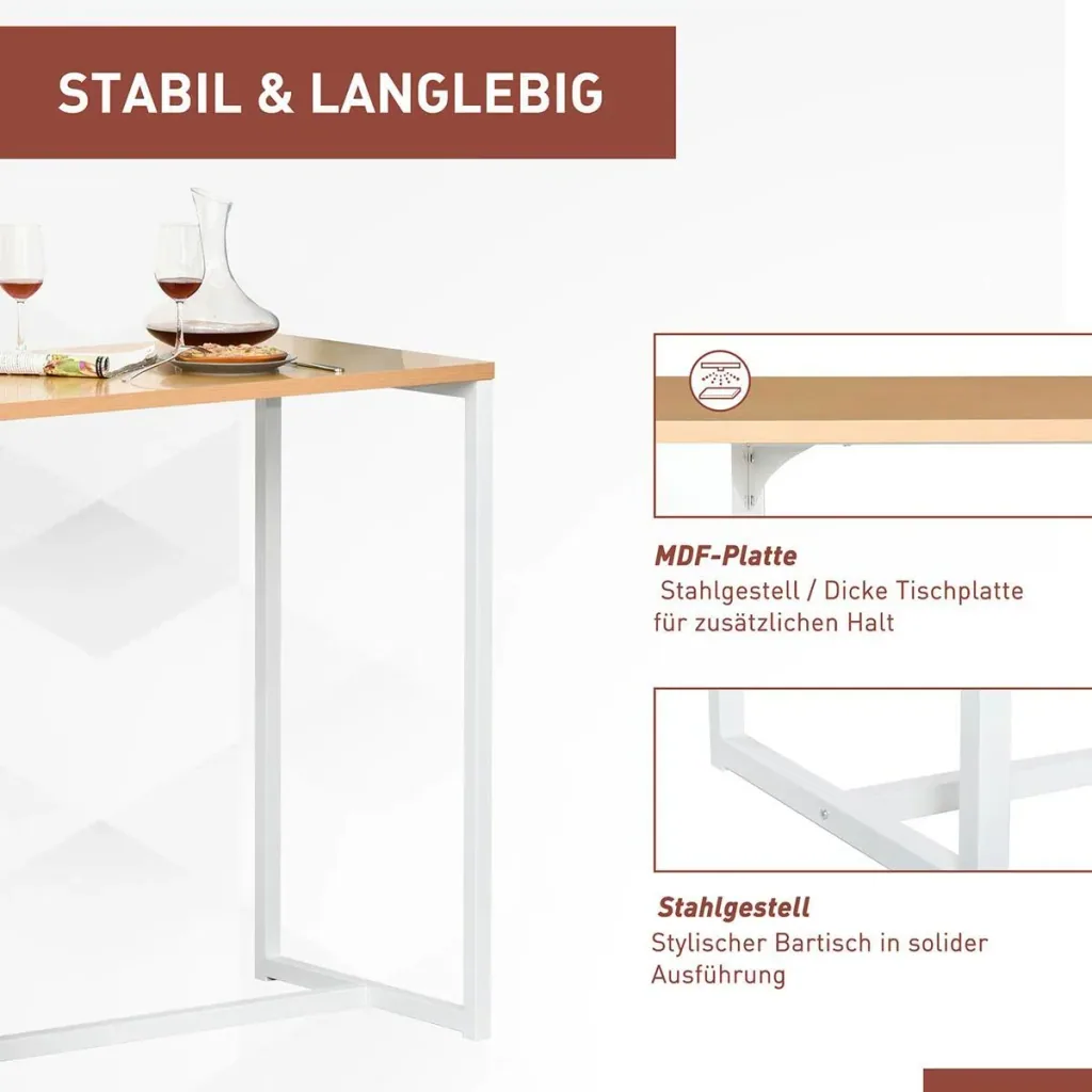 Bartisch Küchentisch mit 3-stöckigem Ablageregal mit Metallrahmen und Tischplatte für Restaurant, Küche und Wohnzimmer,