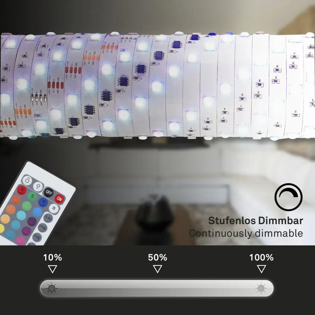 RGB-LED-Band, 3m, 90 RGB-LEDs, Netzgerät 1A, flexibel, selbstklebend, universell kürzbar