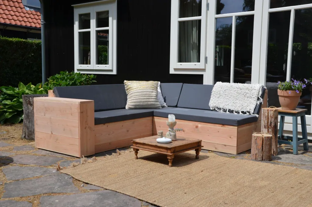 Lounge-Set haltbares Douglasie-Holz komplett# Sofa, Stühle, Tisch und Outdoor-Kissen