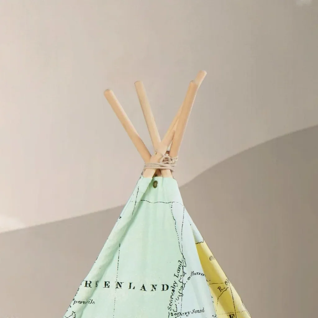 Weltkarte Tipi-Zelt | Mehrfarbig | Wigwam Spielzelt|100% Baumwolle|120x120x160cm