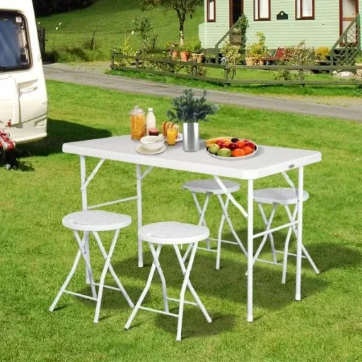 Campingtisch Picknicktisch Sitzgruppe 5 tlg. klappbar Weiß