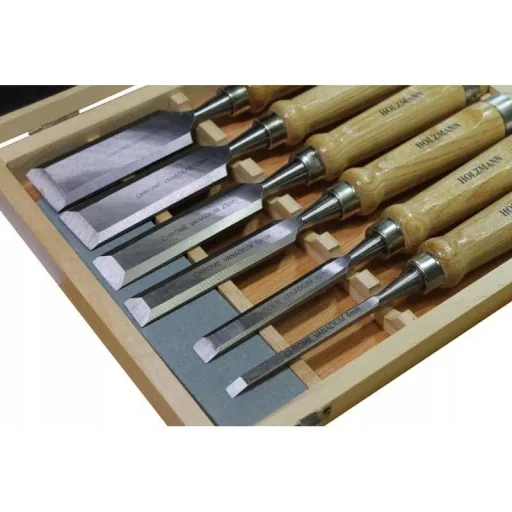 Profi-Holzmeißel-Set 6-teilig - HSS-Qualität - 6 t/m 38 mm - in Holzaufbewahrungsbox