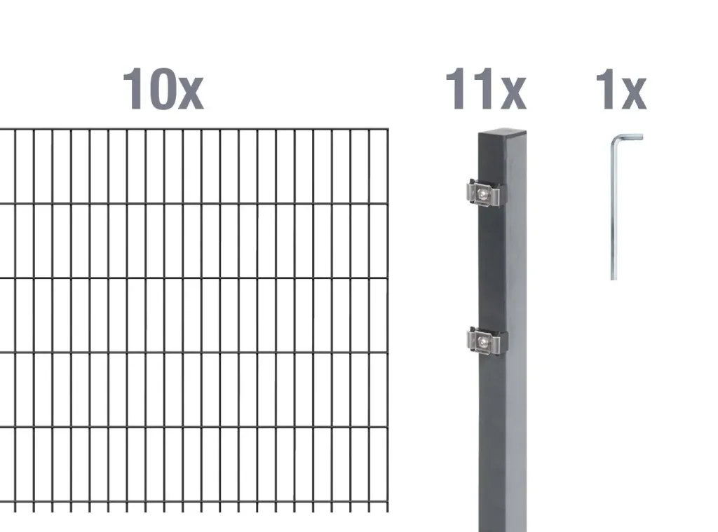 Doppelstabmattenzaun Komplettset, anthrazit, Höhe 120 cm, Länge 20 m