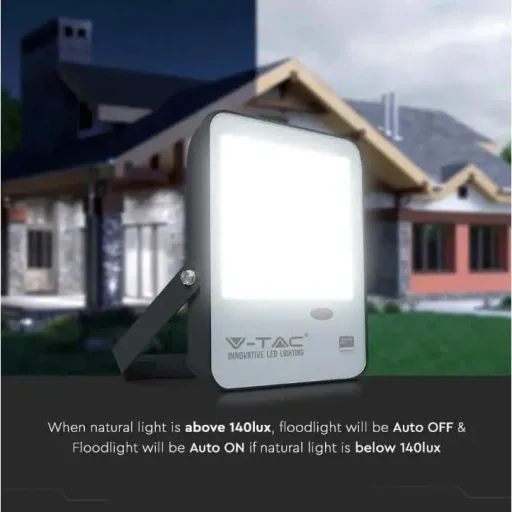 VT-57S LED-Flutlicht mit Tag/Nacht-Sensor - 50 W - 5000 Lm - 3000K - schwarz