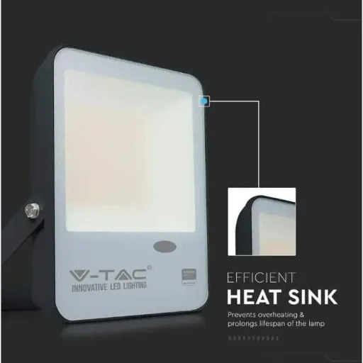 VT-57S LED-Flutlicht mit Tag/Nacht-Sensor - 50 W - 5000 Lm - 3000K - schwarz