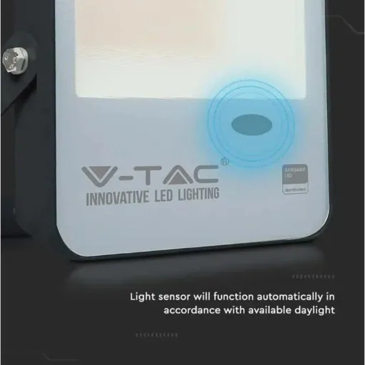 VT-57S LED-Flutlicht mit Tag/Nacht-Sensor - 50 W - 5000 Lm - 3000K - schwarz