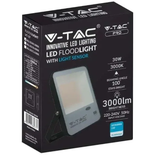 VT-57S LED-Flutlicht mit Tag/Nacht-Sensor - 50 W - 5000 Lm - 3000K - schwarz