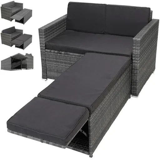 Zweisitziges Sofa - Polyrattan - Grau