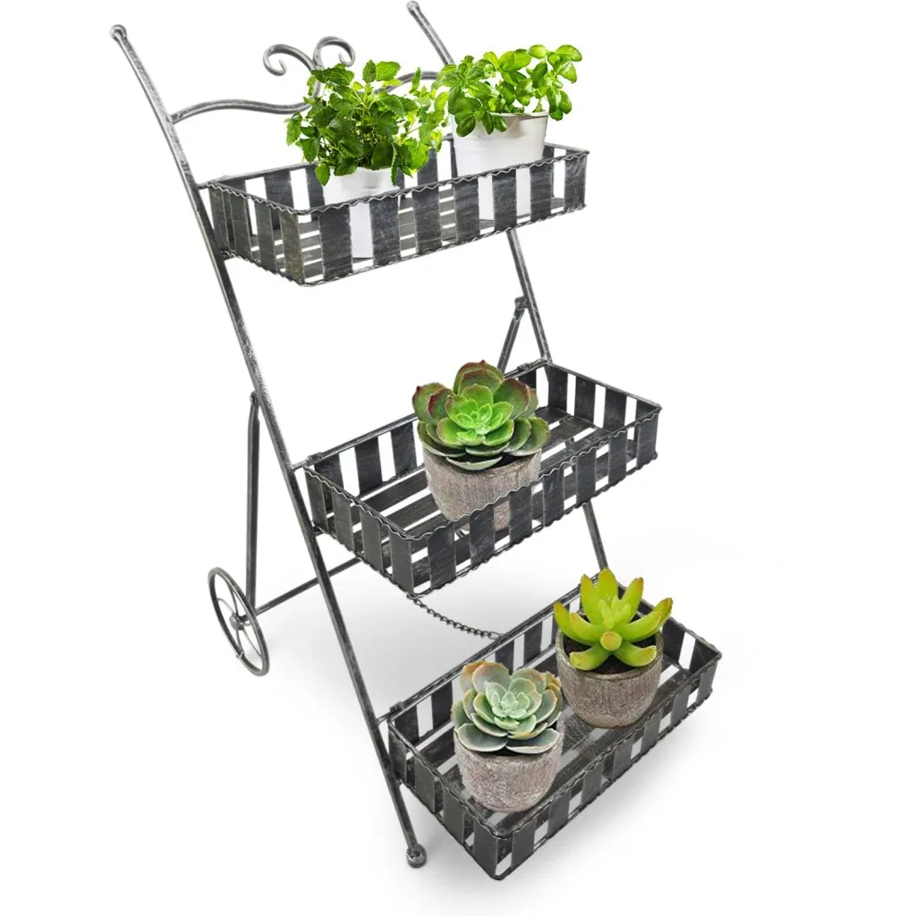 Pflanzregal Pflanzenständer Blumenregal Pflanzenkasten 3 x Ebene Metall Silbergrau 53 x 39 x 79 cm