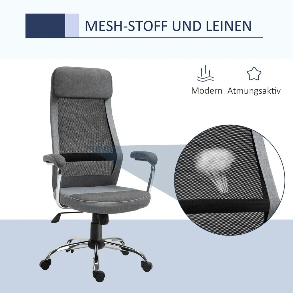 Bürostuhl ergon und mit hoher Rückenlehne Hellgrau, Schwarz