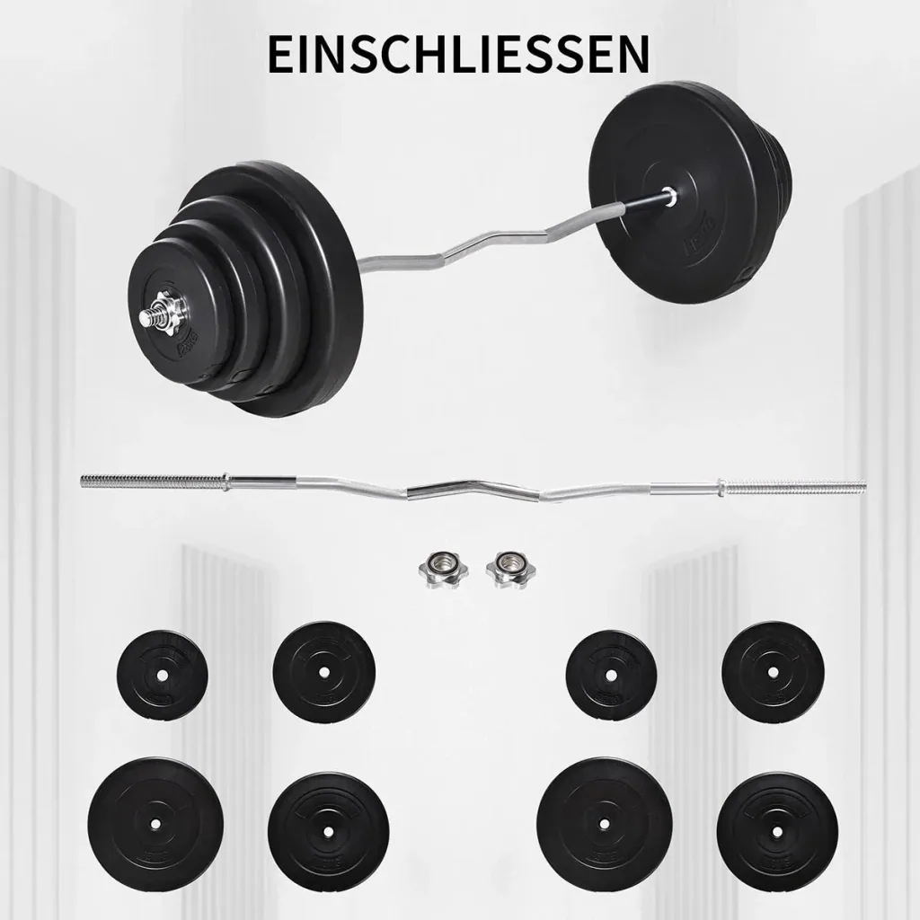 Langhantel Set Kurzhantel einstellbar mit W-förmigen Griffe für Krafttraining 70 kg Metall Schwarz