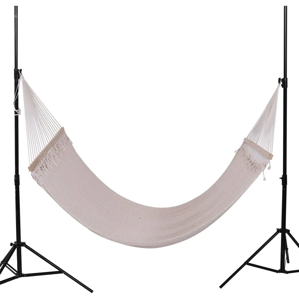 Stabhängematte Doppel Hängematte wetterfest UV-beständig 2,1 x 1,5 m bis 200 kg Polyester Cremeweiß