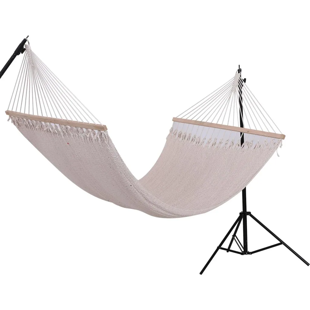 Stabhängematte Doppel Hängematte wetterfest UV-beständig 2,1 x 1,5 m bis 200 kg Polyester Cremeweiß