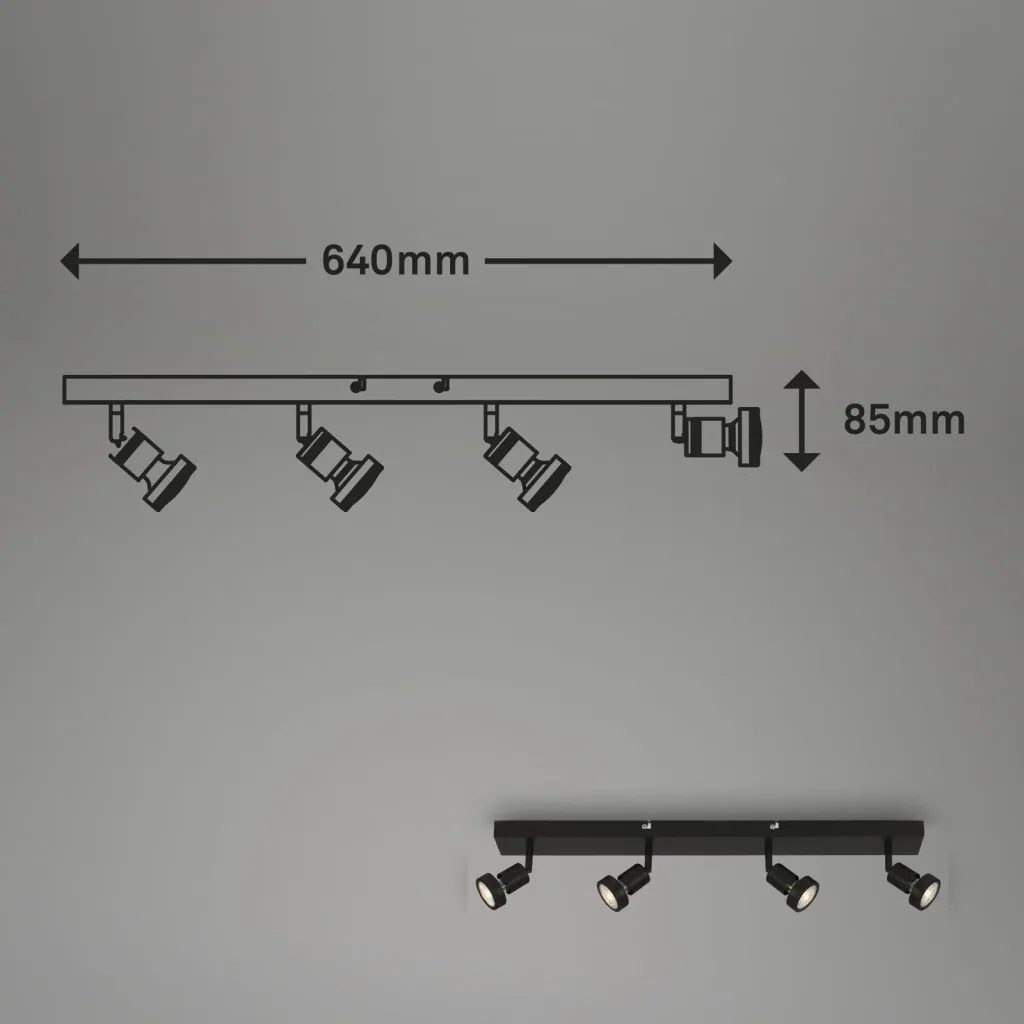 LED Spotleuchte 4-flammig, schwarz, 4 x GU10 Fassung, inklusive 4 x LED Leuchtmittel, 4,9 Watt, 460 lm, 3000 K