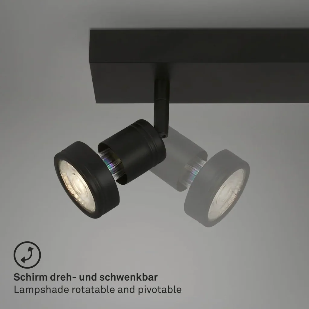 LED Spotleuchte 4-flammig, schwarz, 4 x GU10 Fassung, inklusive 4 x LED Leuchtmittel, 4,9 Watt, 460 lm, 3000 K