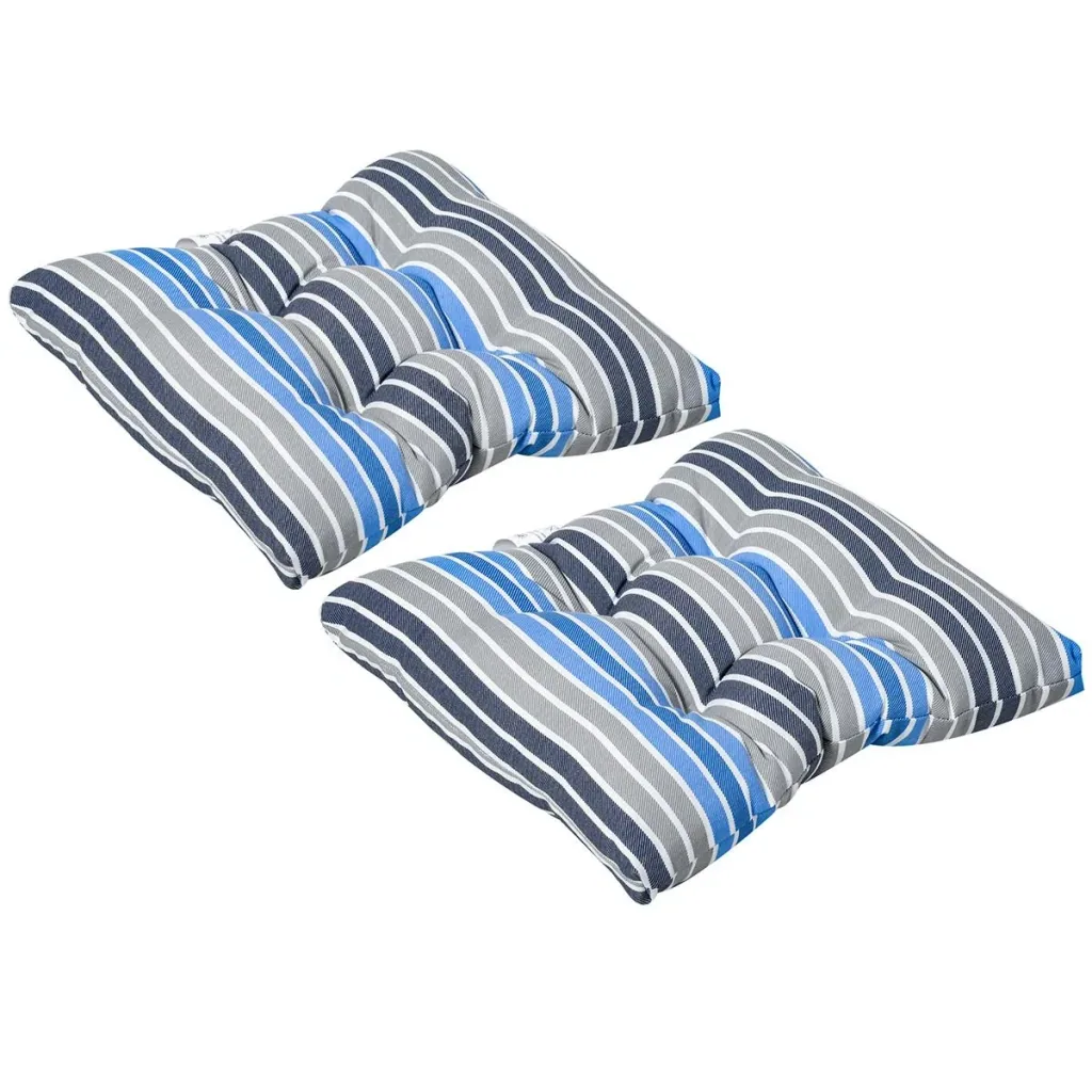 2er-Set Sitzkissen Stuhlkissen Sitzauflage Gartenstuhlkissen leicht zu reinigen Blau gestreift 50L x 45B x 8T cm