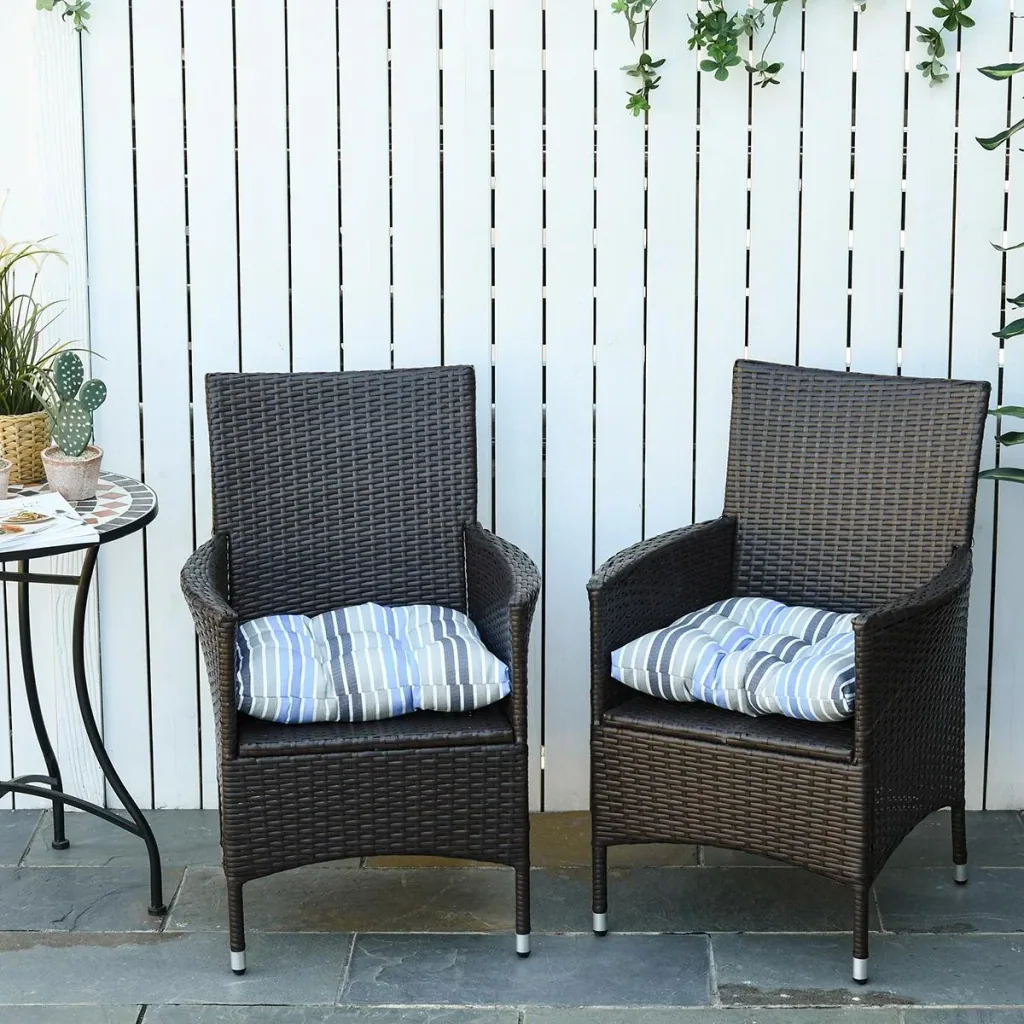 2er-Set Sitzkissen Stuhlkissen Sitzauflage Gartenstuhlkissen leicht zu reinigen Blau gestreift 50L x 45B x 8T cm