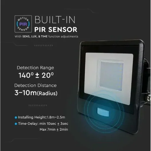 VT-138S LED-Flutlicht mit Sensor - 30 W - 2340 Lm - 3000K - Schwarz
