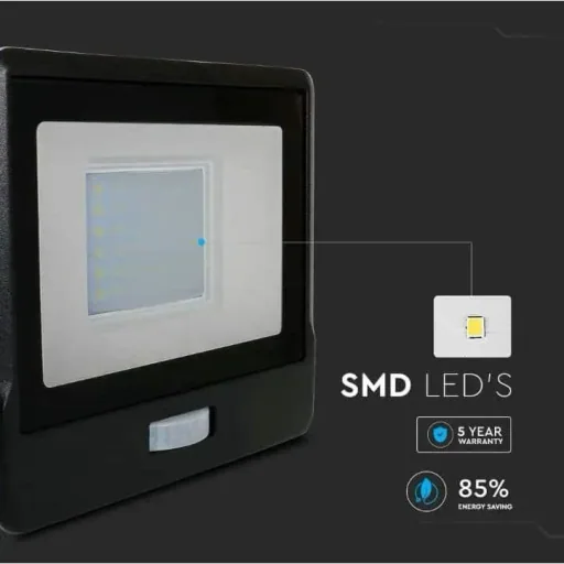VT-138S LED-Flutlicht mit Sensor - 30 W - 2340 Lm - 3000K - Schwarz