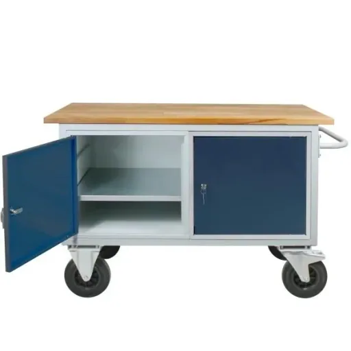 Tischwagen Etagenwagen RAL7035/7016 - 2 Schränke + 2 Fachboden, B1300xT600xH827mm