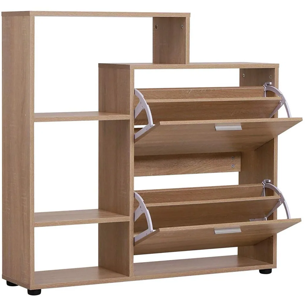 Schuhschrank Schuhregal Schuhkipper Schuhkommode 2 Klappen 20 Schuhe Holz Natur 101,5 x 25,5 x 98 cm