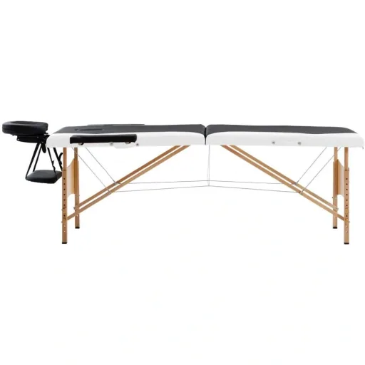 Klappbarer Massagetisch 2 Zonen Holz schwarz und weiß