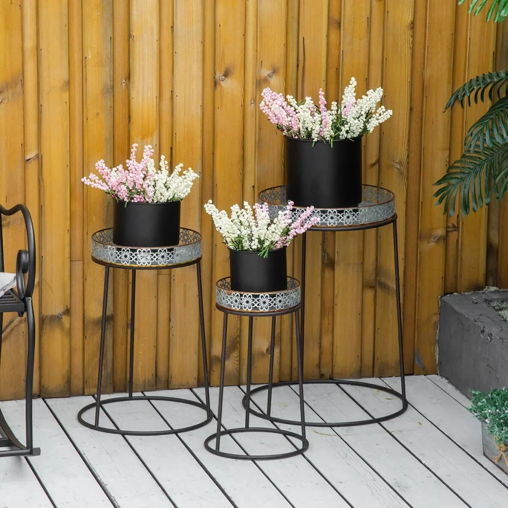 Blumenständer 3er Set aus Metall für Blumentopf Stapelbar Kaffee+Silber
