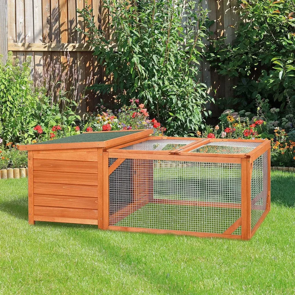 Kaninchenstall Hasenstall Kleintierhaus mit öffenbarem Asphaltdach Outdoor Indoor Hinterhof Tanne Orange+Grün 125,5 x 1