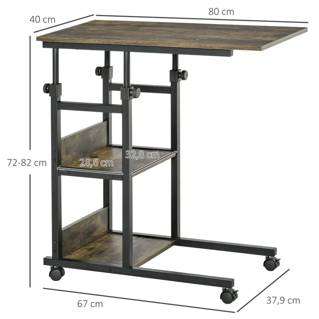 Beistelltisch Couchtisch mit Rollen, E1 Spanplatte, Metall, Schwarz, 80x40x72-82 cm