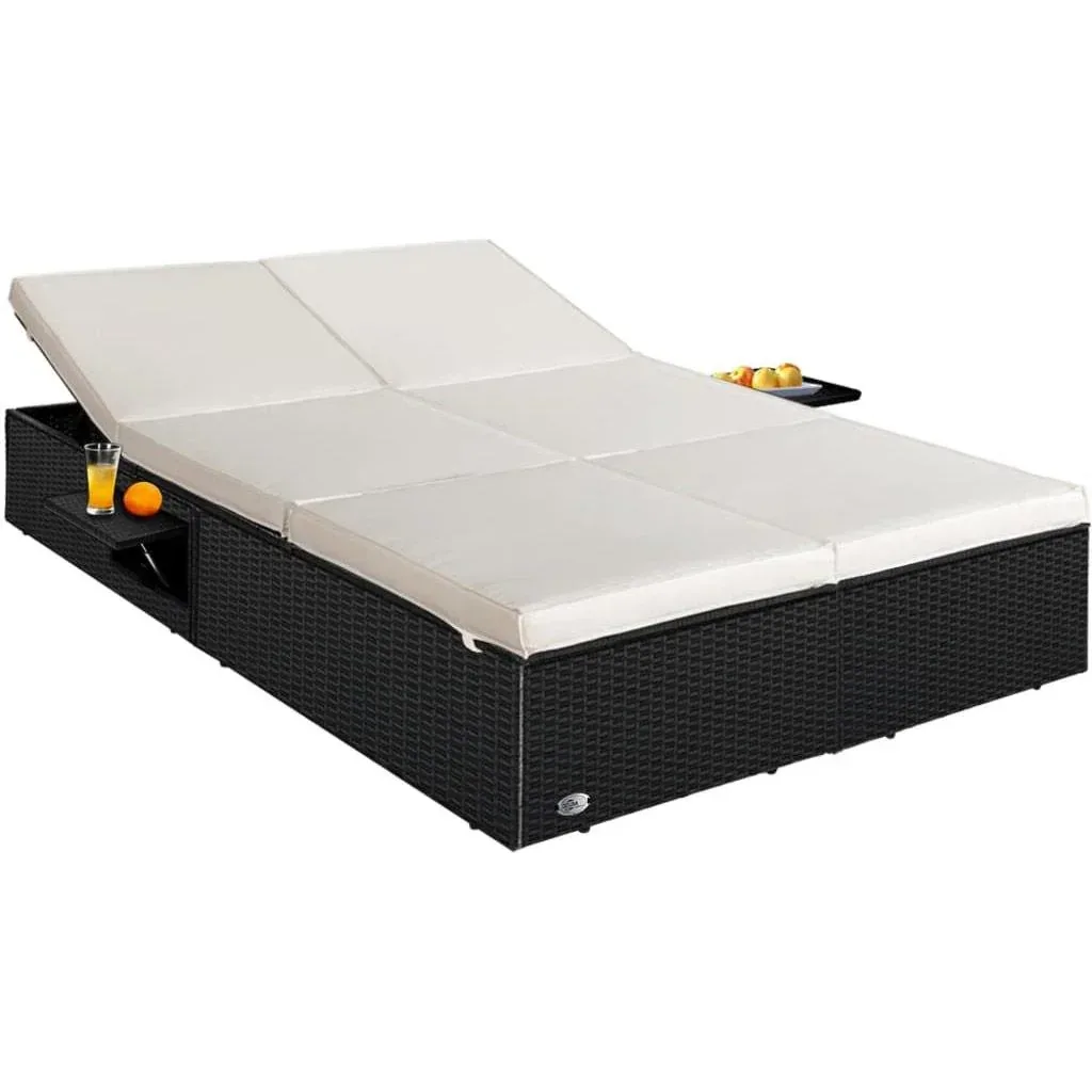 2-Personen-Liege Polyrotan schwarz - creme 193 x 116 x 33cm