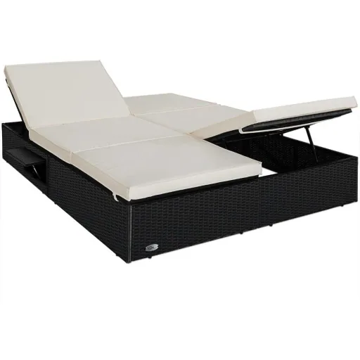 2-Personen-Liege Polyrotan schwarz - creme 193 x 116 x 33cm