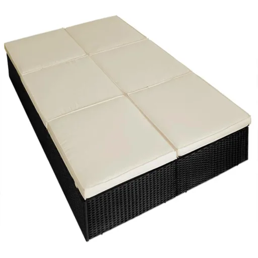 2-Personen-Liege Polyrotan schwarz - creme 193 x 116 x 33cm