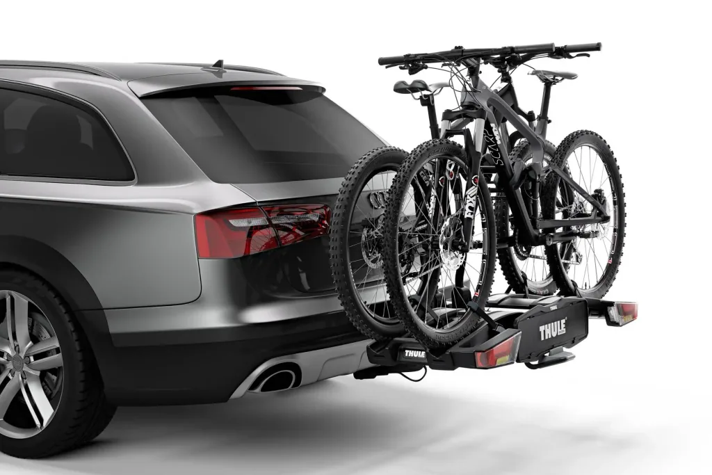 Fahrradträger EasyFold XT 2 Black Edition für zwei Fahrräder, Aufbewahrungstasche und Felgenschutzadapter