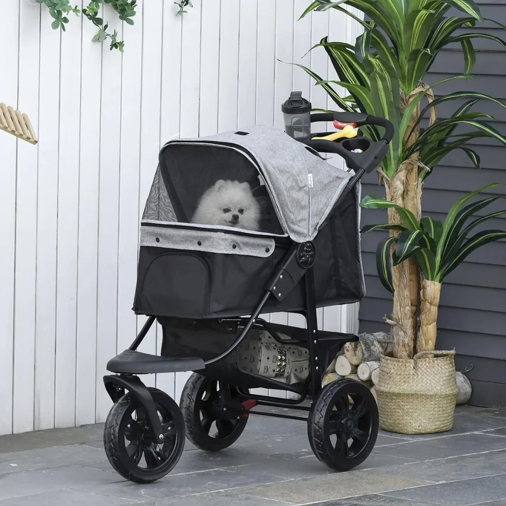 Hundewagen Hundebuggy Katzenbuggy Pet Stroller mit 3 Rädern klappbar Hunde Katze Oxford Grau+Schwarz 109,5 x 57,5 x 106,